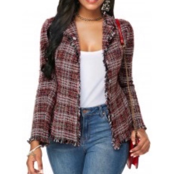 Rotita Jackets & Blazers - Rotita | Frayed Hem Snap Button Blazer
